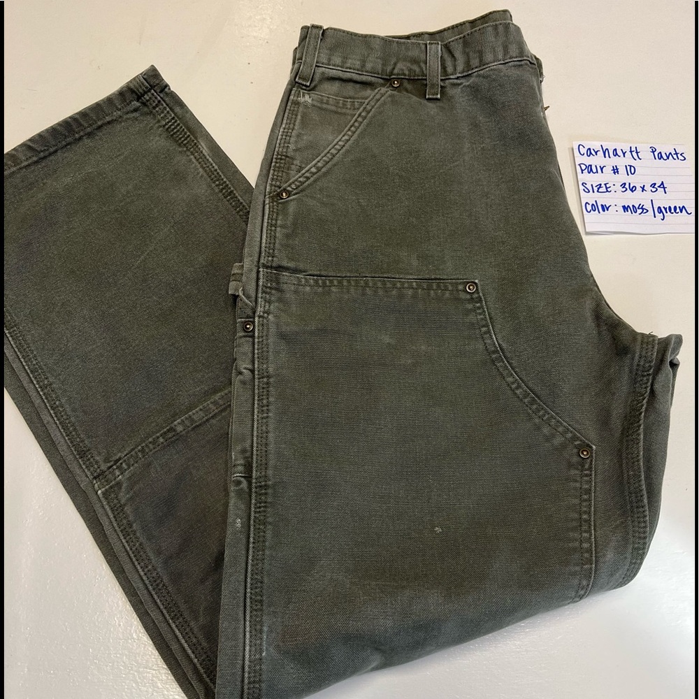 Carhartt Men's Moss Green - Duck Double Front Work Pants - Dungaree Fit Sz 36x34